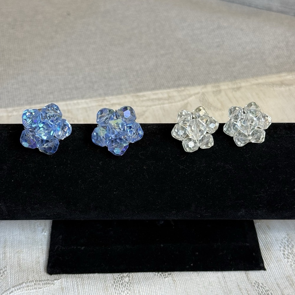 Vintage Laguna Aurora Borealis crystal cluster clip-on earrings 4 Piece‎ Set